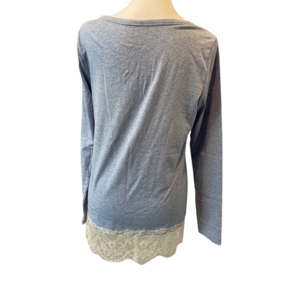 SOFT SURROUNDINGS Long-sleeved Tee w/ Lace at Hem Shirt in Blue Size XS - Picture 4 of 9
